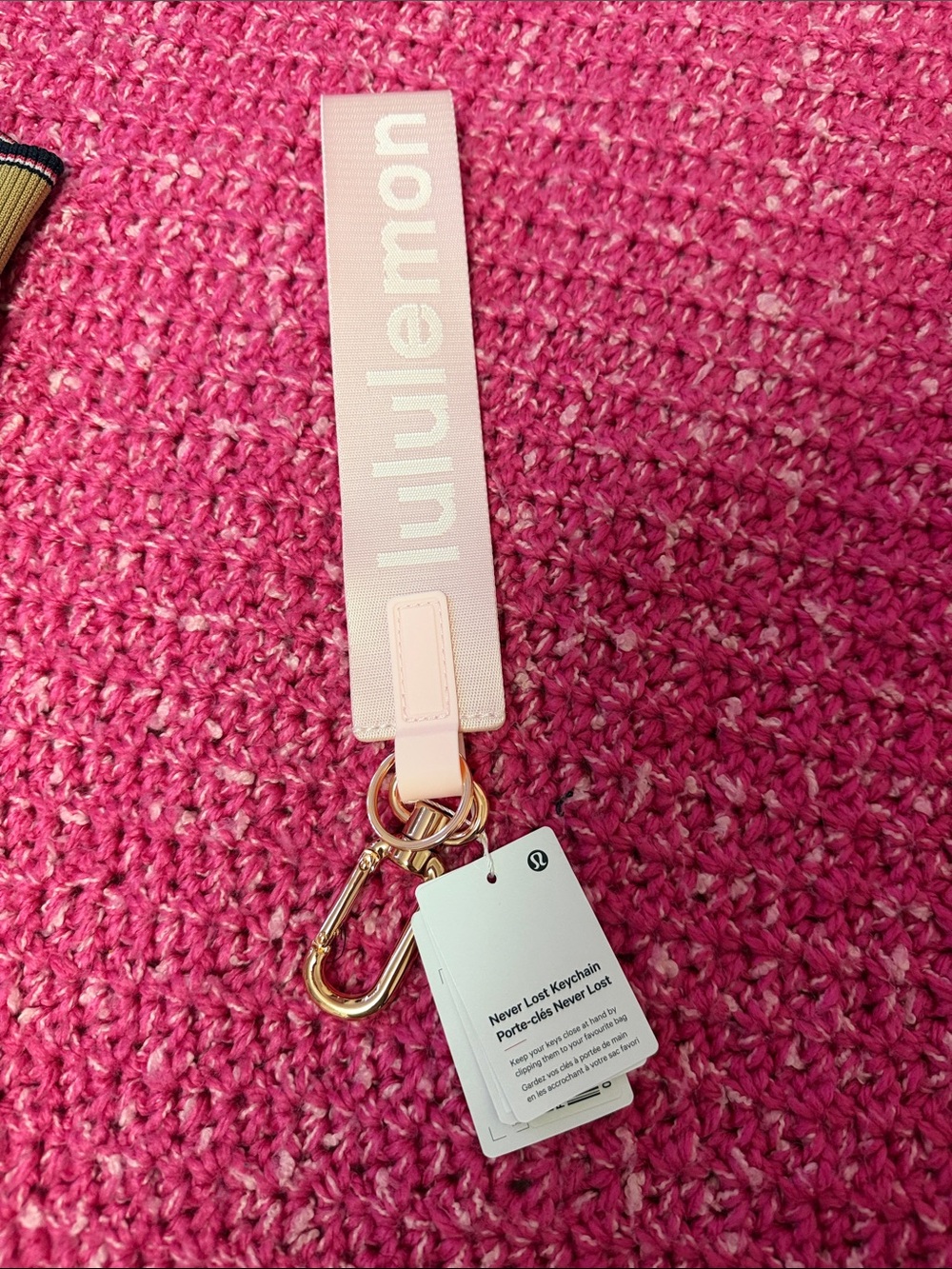 lululemon athletica Light Pink Keychain Strap with Gold Hardware